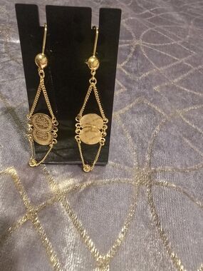 22kgp Dubai Jewelry Gold Coin Drop Dangle Earrings - Women's Fashion Jewelry
